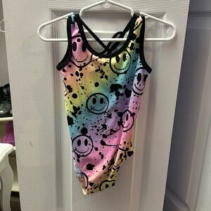 Pixie lane girls tie dye rainbow smiley face onesie/leotard